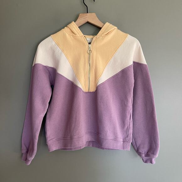 SEZANE‎ Tess Hooded Sweatshirt Size XXS Mauve Purple Yellow Chic French Pullover - Picture 6 of 16